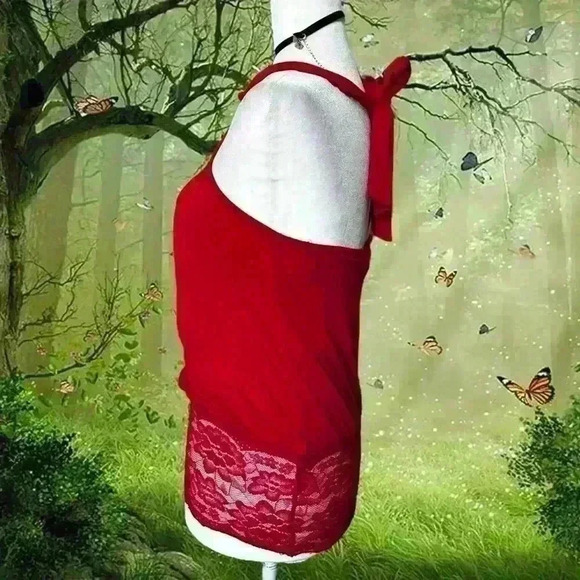 Y2K 90s Cherry Red Halter Blouse By Wet Seal Size s - Picture 4 of 7